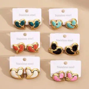 Wholesale Vacuum Plated Stainless Steel 201 Heart Shaped Earrings Women's Daily Wear Fashion Jewelry Drop Oil And Polished Surface