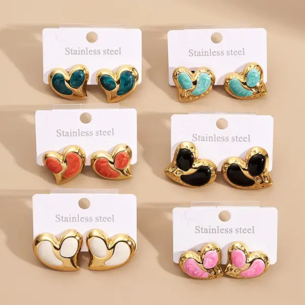 Wholesale Vacuum Plated Stainless Steel 201 Heart Shaped Earrings Women's Daily Wear Fashion Jewelry Drop Oil And Polished Surface