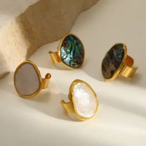 Wholesale Vacuum Electroplating (In Furnace) Plated 18K Real Gold 304 Stainless Steel Moon Oval Elegant Vintage Romantic Open Ring For Women