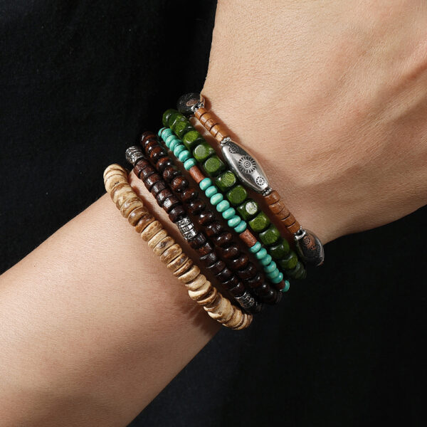 Wholesale Wooden bead alloy multi-layer elastic bracelet