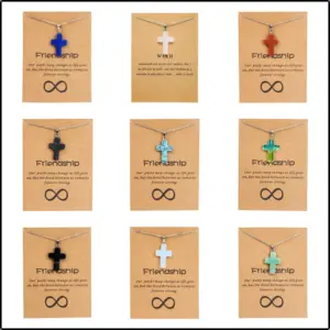 Wholesale Simple Style Cross Stainless Steel Natural Stone Titanium Steel Plating Pendant Necklace
