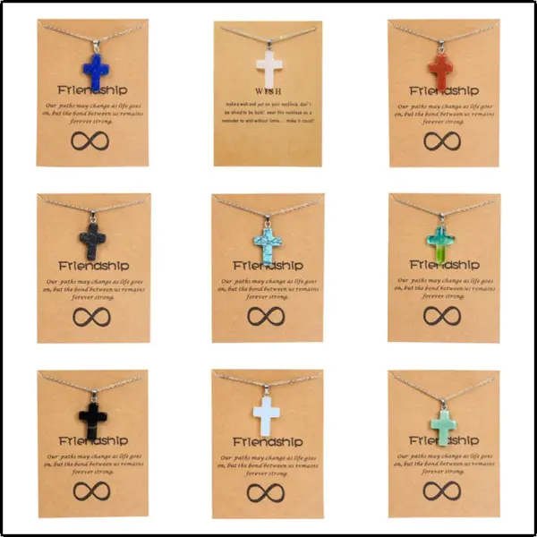 Wholesale Simple Style Cross Stainless Steel Natural Stone Titanium Steel Plating Pendant Necklace