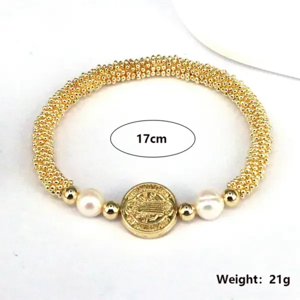 Wholesale Copper 18K Gold Plated Elegant Vintage Style Lady Plating Inlay Round Artificial Pearls Bracelets