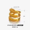 Ion Plating (IP) 18K Gold Plated Lines 304 Stainless Steel Hip-Hop Exaggerated Waterproof Non Tarnish Open Rings