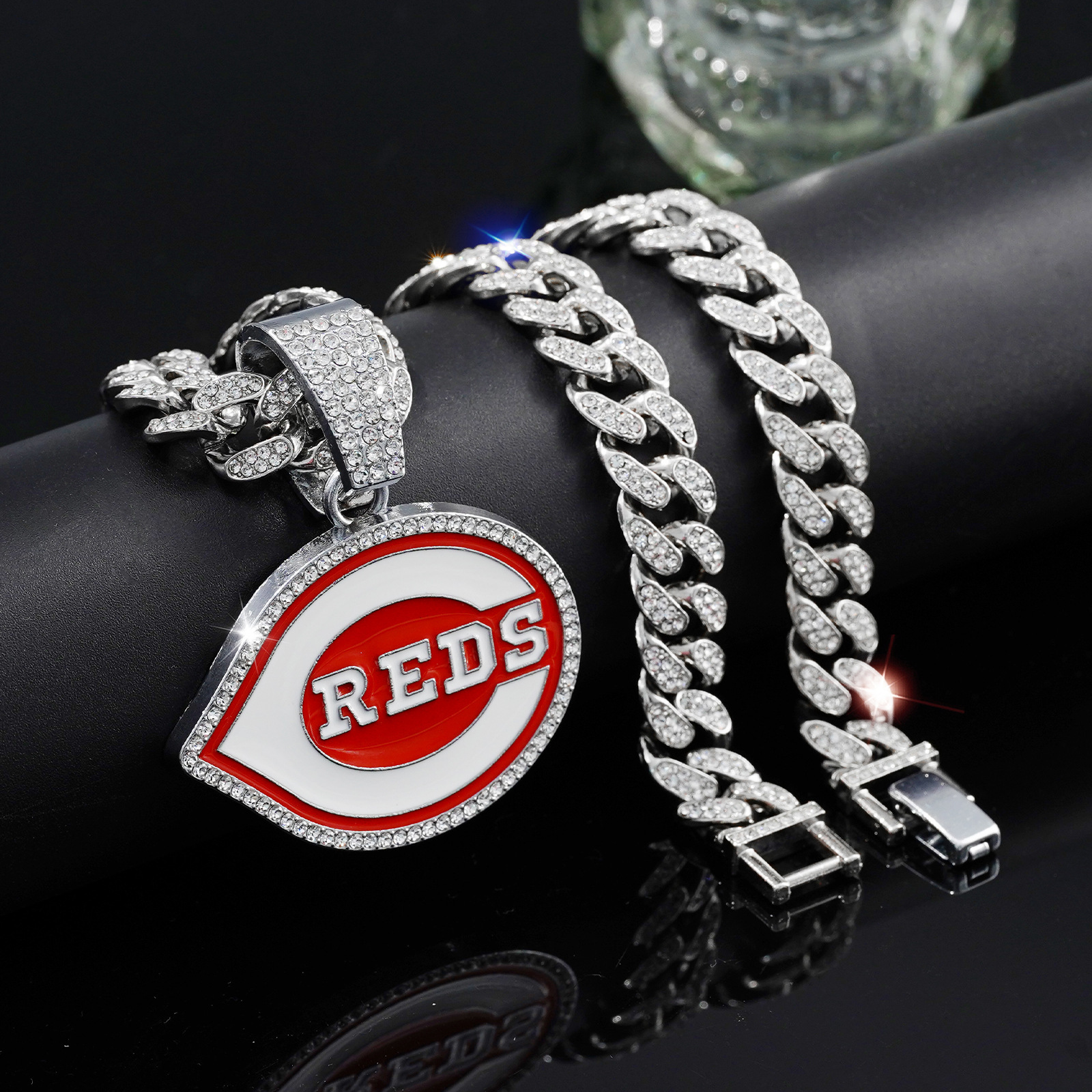 Wholesale Red and white oil ipping diamond hip hop Cuban necklace