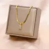 Wholesale Fashion Square Stainless Steel Plating Inlay Zircon Pendant Necklace 1 Piece