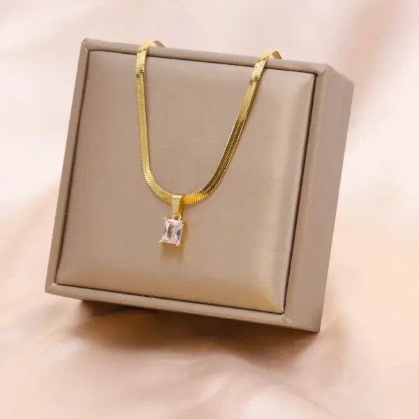 Wholesale Fashion Square Stainless Steel Plating Inlay Zircon Pendant Necklace 1 Piece