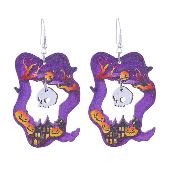 Wholesale New Halloween Wooden Earrings Ghost Pumpkin Castle Fun Holiday Earrings Europe and America Cross Border Amazon Earrings