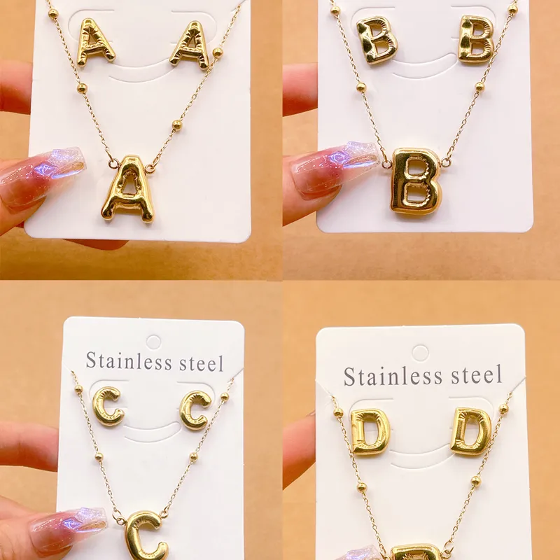 Wholesale 304 Stainless Steel Letter PVD Coated Golden Plated Elegant Hip-Hop Simple Style Gold Jewelry Set