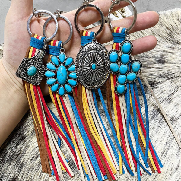 Wholesale Tassel Turquoise Retro Western Style Keychain
