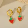Wholesale Jewelry Cute Sweet Strawberry 304 Stainless Steel Acrylic 18K Gold Plated Plating Inlay Jewelry Set Cable Chain