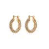 Wholesale 1 Pair Fashion U Shape Plating Inlay 304 Stainless Steel Pearl Zircon 18K Gold Plated PVD Coated Hoop Earrings