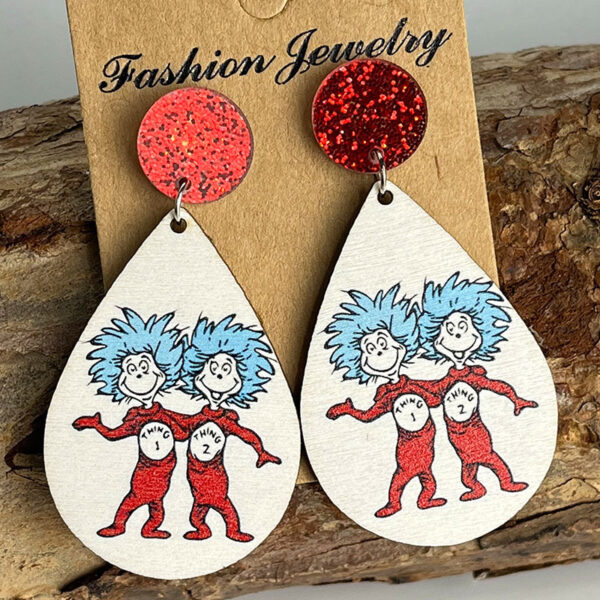 Wholesale Amazon cross-border supply teacher reading earrings wooden printed glitter earrings acrylic reading fun earrings