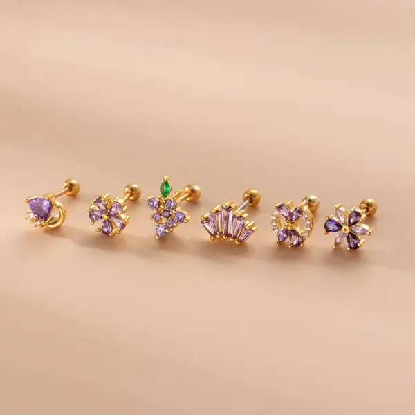 1 Piece 316L Stainless Steel Copper Zircon Ear Cartilage Rings & Studs Heart Shape Flower Waterproof Non Tarnish Surgical Steel Women'S