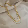 PVD Coated Real Gold Plated 18K Gold Solid Color 304 Stainless Steel Simple Style Waterproof Non Tarnish 304 Stainless Steel Three Layer Necklace
