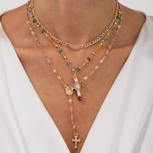 Wholesale Cross Colored Crystal Stacking Necklace
