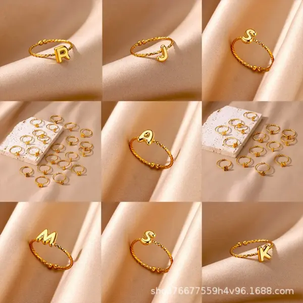 PVD Coated Real Gold Plated Letter 304 Stainless Steel Elegant Simple Style Streetwear Waterproof Non Tarnish Open Rings