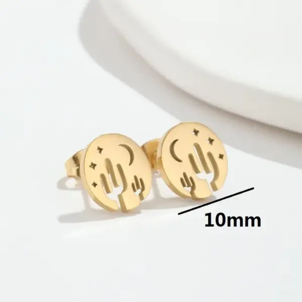 Wholesale PVD Coated Real Gold Plated Cactus Star Moon Stainless Steel Simple Style Waterproof Non Tarnish Ear Studs