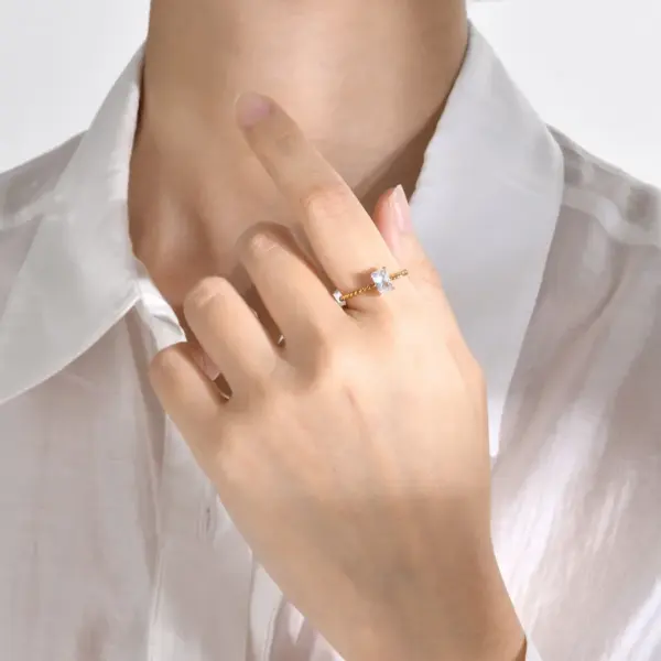 Wholesale PVD Coated Real Gold Plated 18K Gold Rectangle 304 Stainless Steel Simple Style Waterproof Non Tarnish Rings