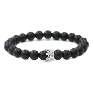 Matte Black Stone White Gold Color Small Crown