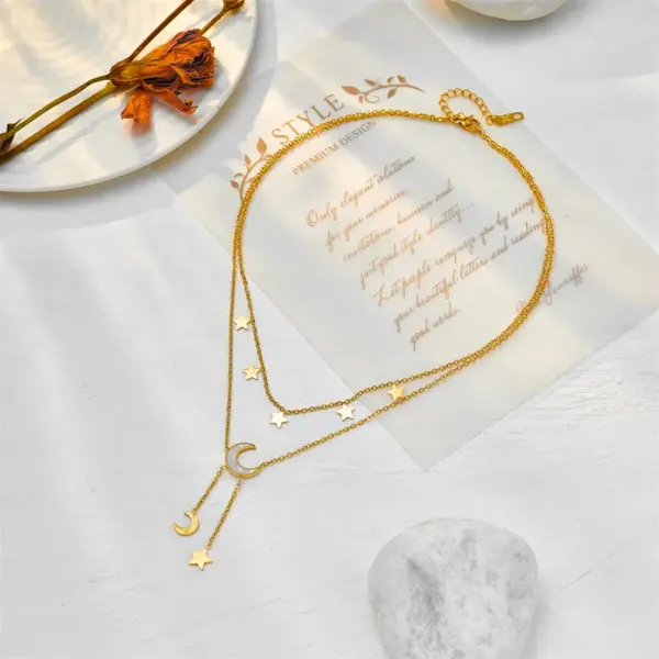 Wholesale Jewelry Fashion Star Moon 304 Stainless Steel 18K Gold Plated Plating Stainless Steel Necklaces