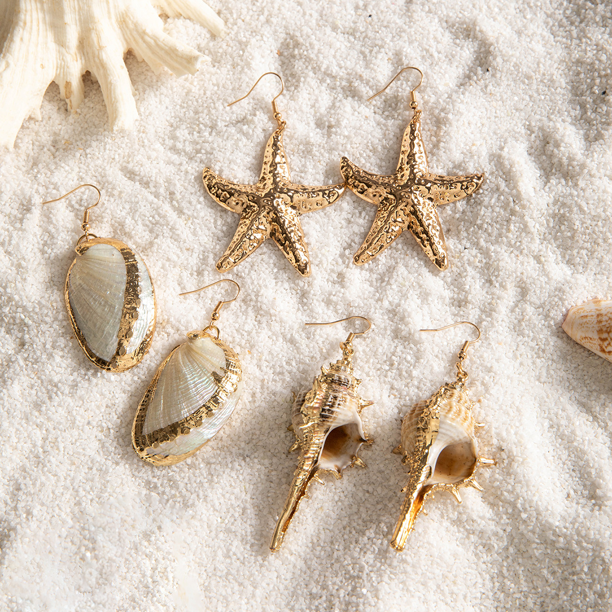 Wholesale Europe and the United States cross-border beach wind conch shell three-dimensional starfish earrings geometric personality exaerated holiday