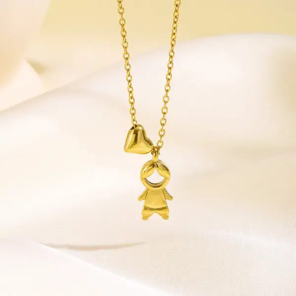 304 Stainless Steel Human Heart Shape Lock PVD Coated 18K Gold Plated Elegant Wedding Vacation O-shaped Chain Lobster Trigger Clasp Closure Gold Pendant Necklace