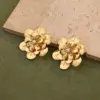 Wholesale Ion Plating (IP) Real Gold Plated 18K Gold Flower Petal 201 Stainless Steel Casual Elegant Sweet Waterproof Non Tarnish Ear Studs