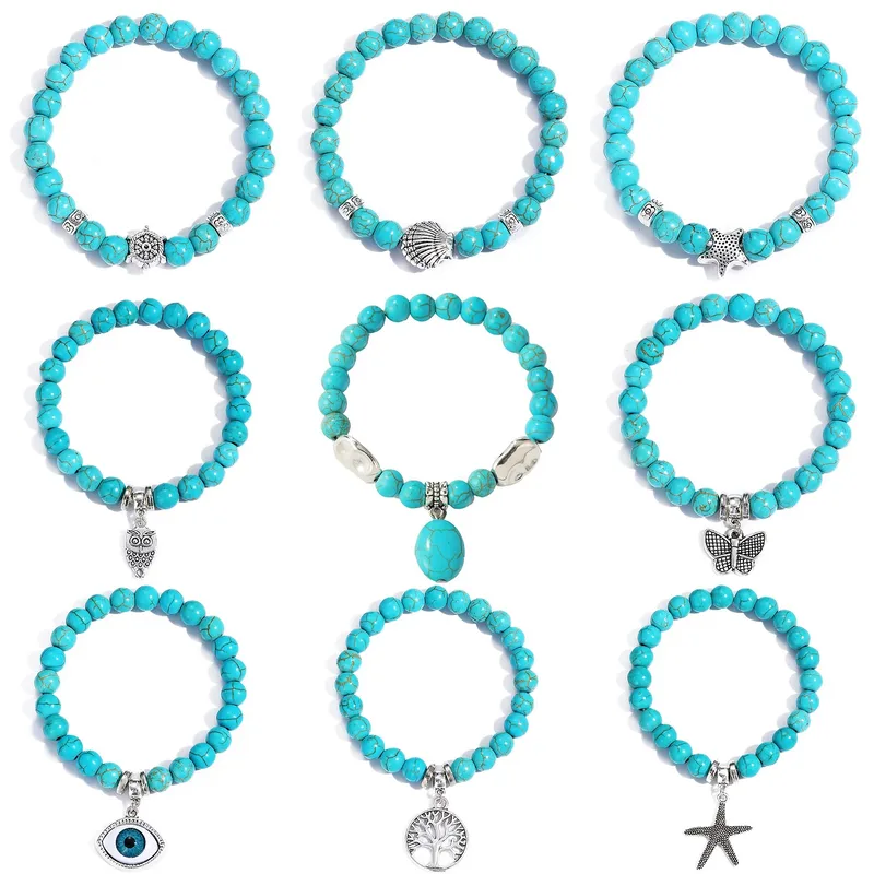 Wholesale Fashion Starfish Butterfly Turquoise Beaded Women's Bracelets 1 Piece