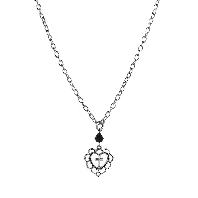 Wholesale Cross-border foreign trade Amazon Gothic punk style hollow heart-shaped cross pendant necklace factory direct sales