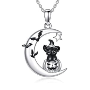 Wholesale Halloween Gothic Dark Wind Black Cat Pumpkin Star Moon Bat Celebration Holiday Pendant Necklace