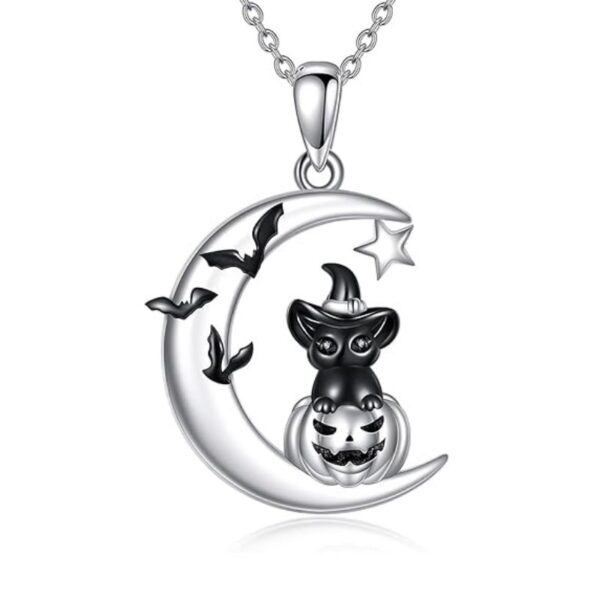 Wholesale Halloween Gothic Dark Wind Black Cat Pumpkin Star Moon Bat Celebration Holiday Pendant Necklace