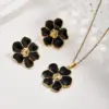 Wholesale European And American Hot-Selling Fashion INS Style 304 Stainless Steel Water Plated Imitation Gold Colorful Oil Drop Flower Earrings Necklace Jewelry Set
