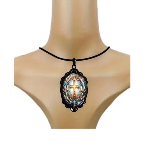 Wholesale Last Supper Pattern and Cross Pattern Black Frame Glass Necklace Romantic Gift Jewelry suit