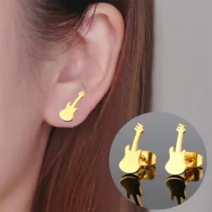 Wholesale PVD Coated 18K Gold Real Gold Plated Violin 304 Stainless Steel Fashion Waterproof Non Tarnish Ear Studs