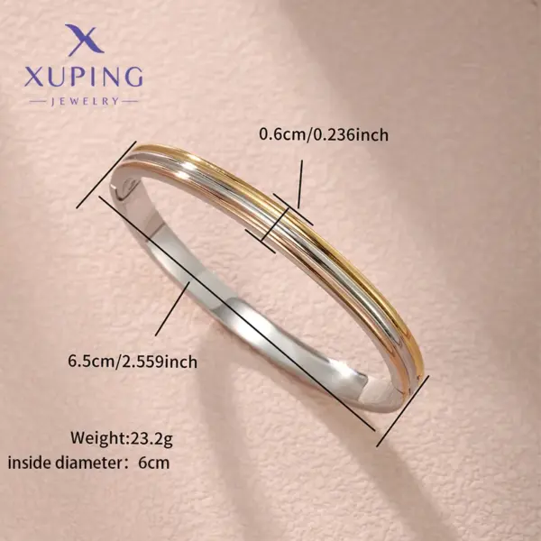Wholesale Elegant XUPING Simple Style Color Block 304 Stainless Steel 18K Gold Plated Raw Steel Bangle In Bulk
