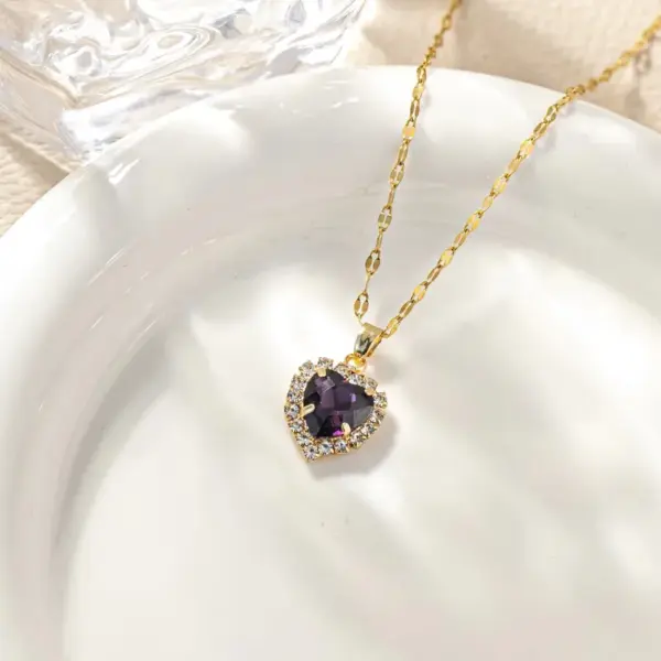Wholesale Jewelry Simple Style Classic Style Heart Shape Copper Rhinestones K Gold Plated Vacuum Plating Inlay Stupid Chain Pendant Necklace