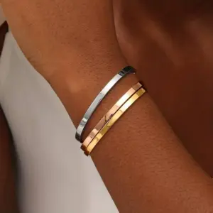 Wholesale 304 Stainless Steel Stainless Steel Solid Color PVD Coated 18K Gold Plated Elegant Retro Plating Hollow Out Rose Gold Gold Silver Bangle