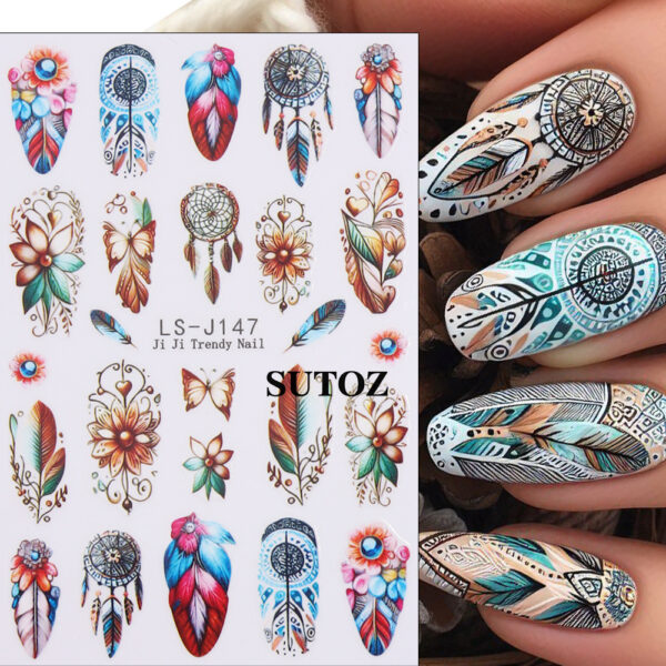 Wholesale Nail Art Stickers: Retro Bohemian Feather Pattern