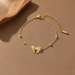 J05070-Diamond Bowknot-Anklet- Gold