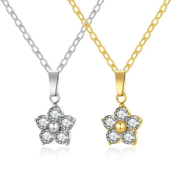 Wholesale 304 Stainless Steel Simple Style Classic Style Inlay Flower Zircon Pendant Necklace