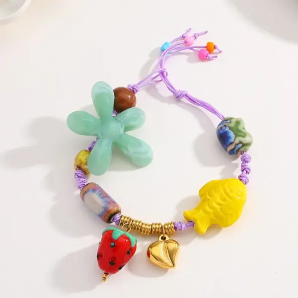 Wholesale PVD Coated 18K Gold Plated Heart Shape Flower Strawberry 304 Stainless Steel Bandana Casual Elegant Classical Polyester Handmade Buckle (Adjustable) Bracelets