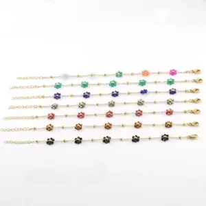 Wholesale Fashion Flower Artificial Crystal Titanium Steel Beaded Plating 18k Gold Plated Bracelets Necklace
