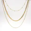 Wholesale Ferroalloy Solid Color Vacuum Plating Real Gold Plated Modern Style Classic Style Waterproof Non Tarnish Handmade Plating Cuban Link Chain Gold Three Layer Necklace