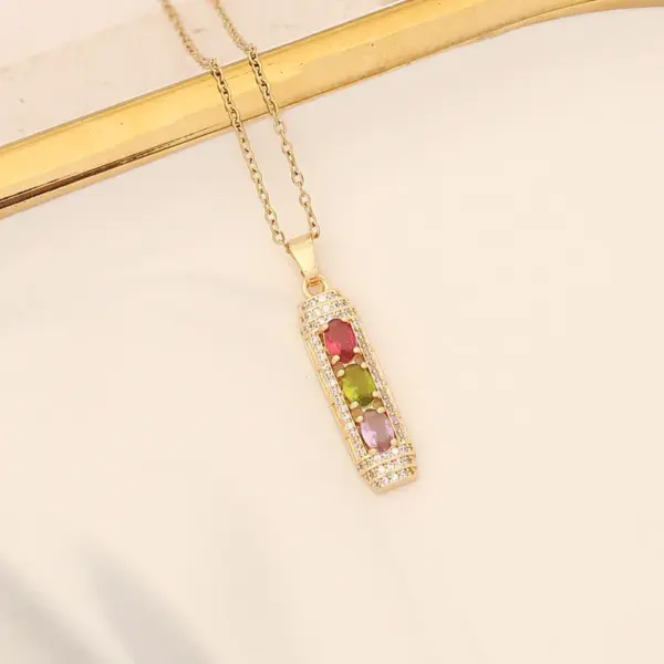 Wholesale Stainless Steel Rainbow Flower PVD Coated Zircon 18K Gold Real Gold Plated Cute Waterproof Non Tarnish Cable Chain Colorful Necklace