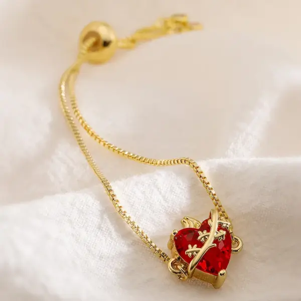 Wholesale Jewelry Vintage Style Classic Style Heart Shape Copper Zircon 18K Gold Plated Bracelets Box Chain