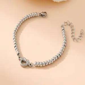 Steel Color Stainless Steel 4mm Bead Knotted Heart Bracelet