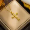 Wholesale PVD Coated Real Gold Plated Cross Stainless Steel Vintage Style Waterproof Non Tarnish Titanium Steel Pendant Necklace