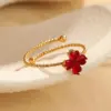 Wholesale PVD Coated Real Gold Plated Four Leaf Clover 304 Stainless Steel Basic Retro Modern Style Waterproof Non Tarnish Adjustable Ring