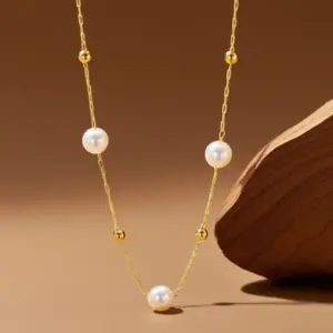 X0609-Pearl Gold Beads-Necklace- Gold